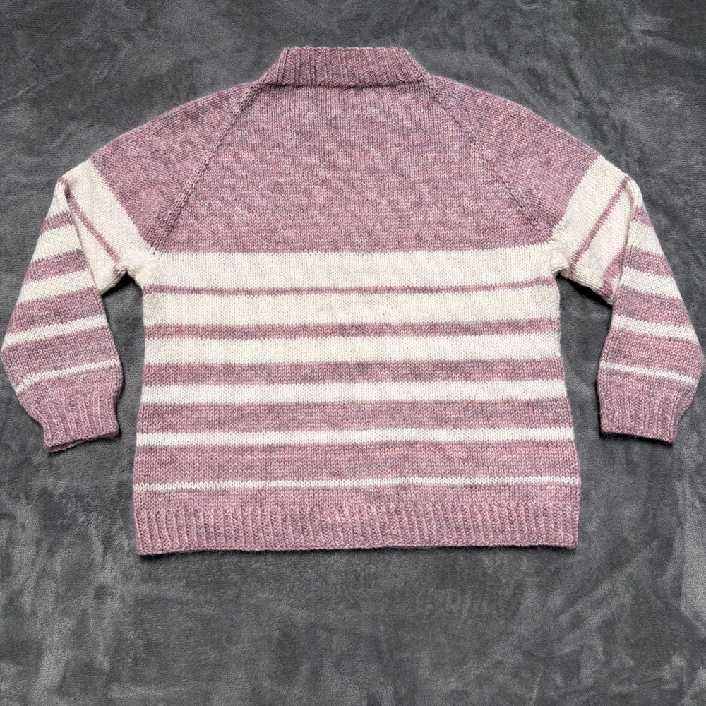 Hand Knit Wool Mohair Sweater‎ Womens S/M Pink Raglan Striped Pullover Luxury - Picture 5 of 8